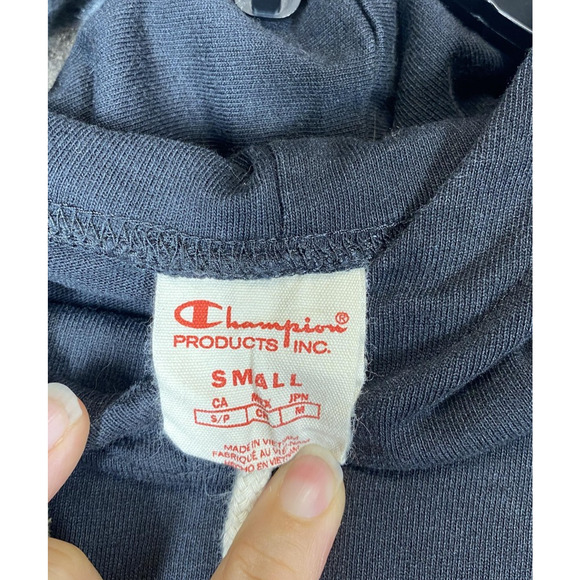 Champion Hoodie Womens Small Black Cropped Big Logo Sleeve Embroidered Oversized - Picture 6 of 14